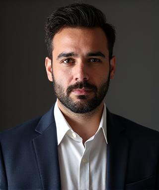 Imagen profesional de Javier Ruiz, especialista en resolución de disputas comerciales y arbitraje, con una expresión de seriedad y enfoque